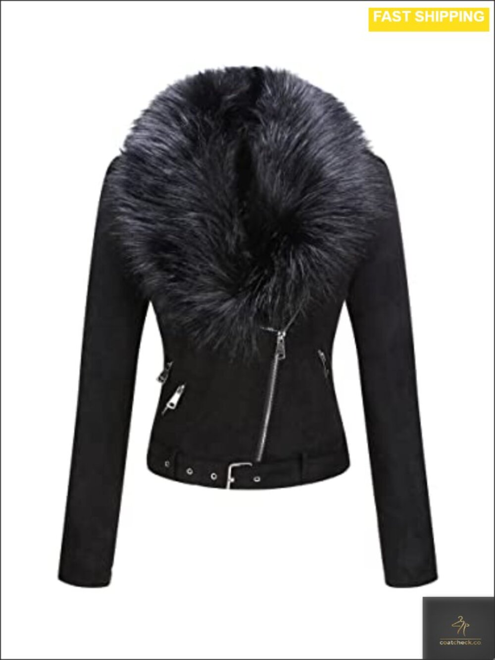 Faux Suede Moto Biker Jacket Sherpa Lined Asymmetric Zip Overcoat